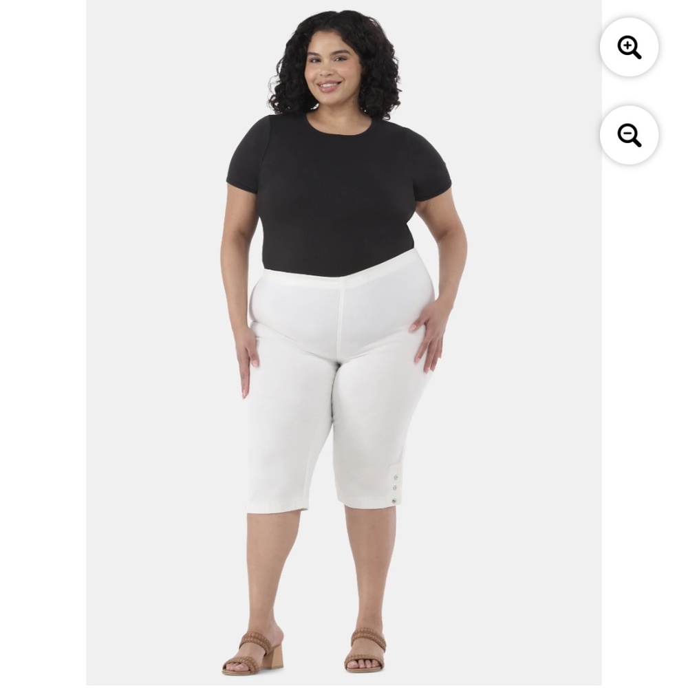 Just My Size Women’s Plus White Pull On Bling Tab Capris Size 0X 14W NWT - Picture 4 of 9